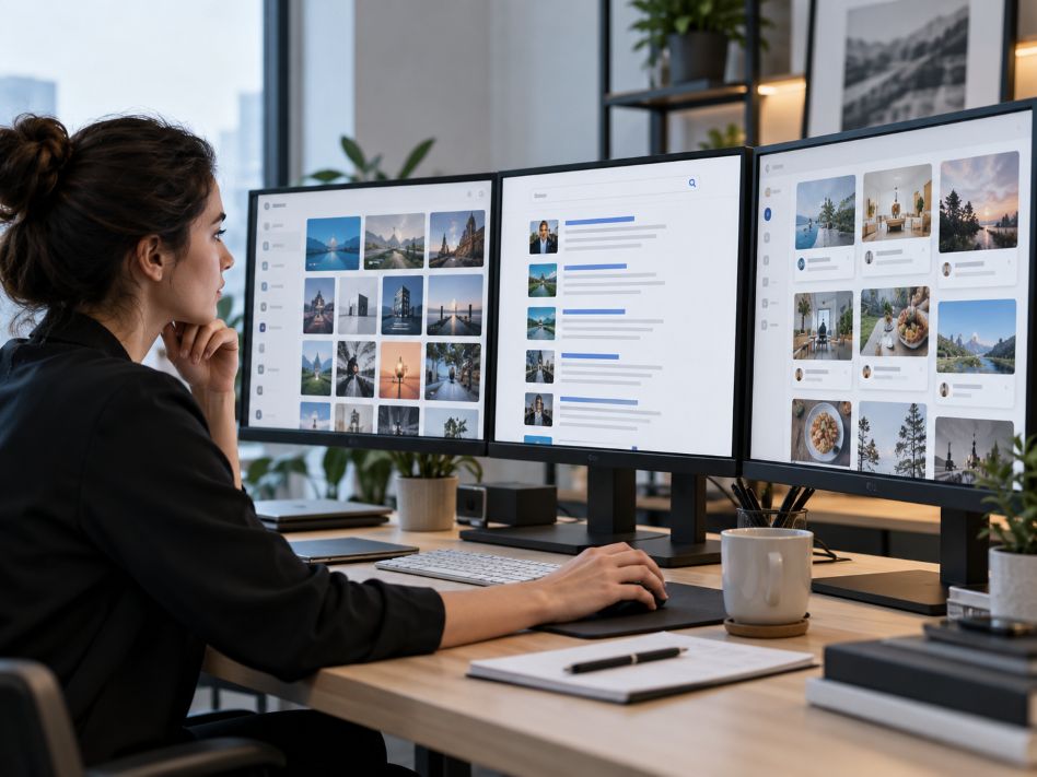 technology researcher comparing organized website categories